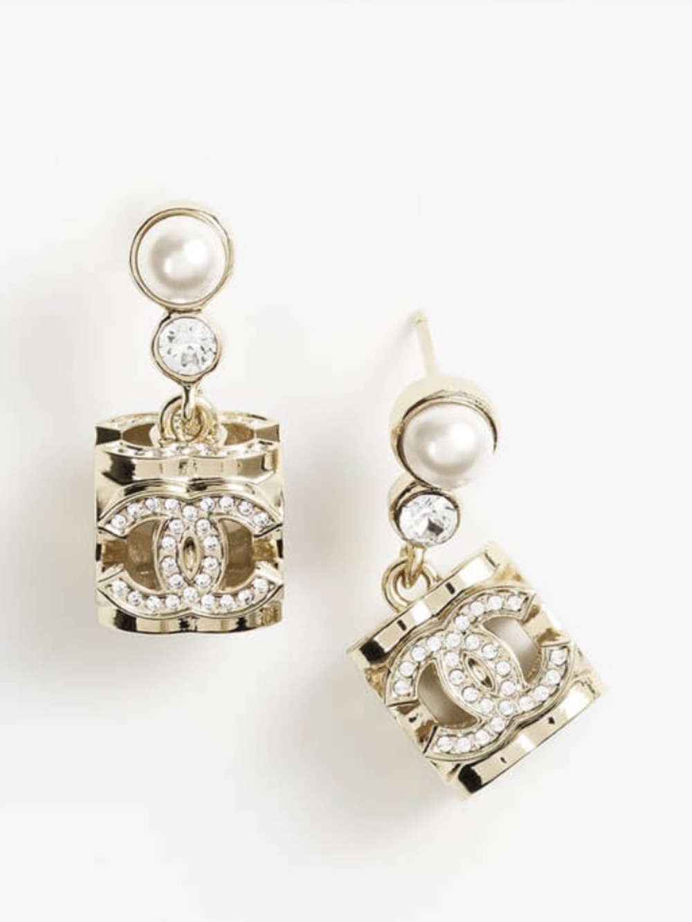 Double C Strass Gold Tone Pearl and Crystal embellished Earrings